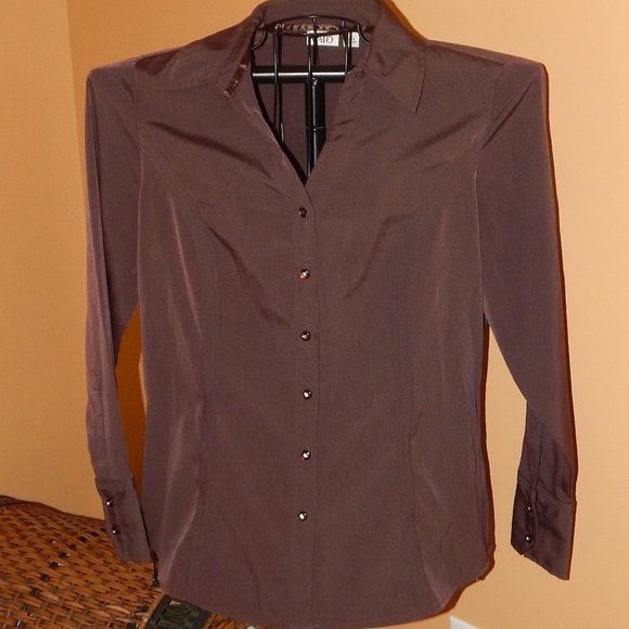 Ladies CATO Button Front Blouse - Top - Shirt   Size L  Long-sleeve  Brown - Picture 1 of 6